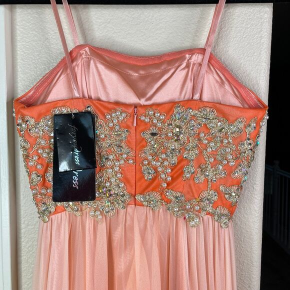 Strapless empire cut elegant dress with rhinestones Coral Size 4 #534 - Picture 12 of 12
